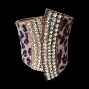 Pink Leopard Print With Crystals Statement Cuff Bracelet